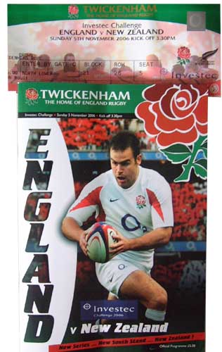 england v The All Blacks and#8211; Programme and Ticket - November 2006