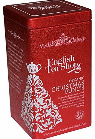 English Tea Shop Organic Christmas Punch Square Tin 15 Silken Pyramid Bags (Pack of 3)