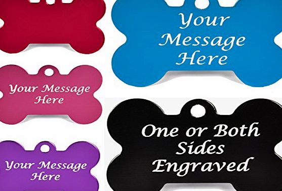 Engravables Engraved 38mm Bone Dog Tags, Both Sides Engraved, 5 Colours, Personalised Aluminium Pet Tags (Medium/Large - One Side Engraved, Black)