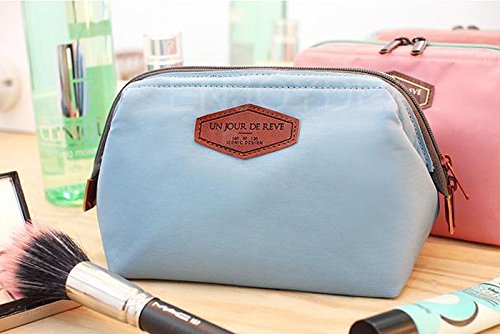  Women Toiletry Bag Travel Make Up Cosmetic Bag Pouch Clutch Handbag Purse Organizer Bag (Light Blue)