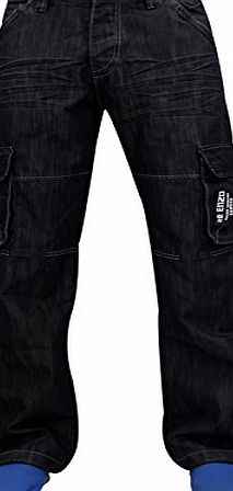 Enzo High Quality Mens Boys Enzo Branded Denim High Fashion Cargo Combat Jeans Trousers Size 28`` To 40`` (40W x 30L, EZ 08 - Black)