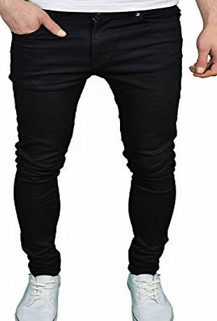 Enzo Mens Designer Branded Super Stretch Skinny Fit Jeans Black 30W x 32L