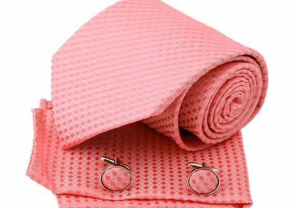 Epoint PH1131 Pink Checkered Woven Silk Tie Hanky Cufflinks Present Box Set Light Pink Christmas Gift Ideas Tie By Epoint By Epoint
