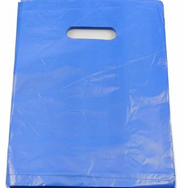 EPOSGEAR 100 x Small Blue Punch Out Handle Gift Fashion Party Market Plastic Carrier Bags 7.25`` X 10`` - FREE SHIPPING to all UK (excluding Channel Islands)