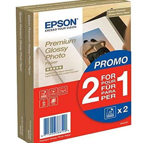 Epson Twin pack of Epson 10x15 Premium Glossy Photo Paper - 40 Sheets (x 2 = 80 sheets)