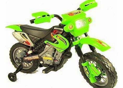 Kids Ride On Electric Motorbike Motocross Scrambler Green 6v Rechargeable Battery