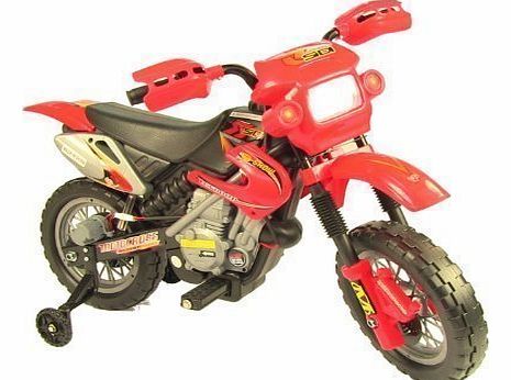 Kids Ride On Electric Motorbike Motocross Scrambler Red 6v Rechargeable Battery