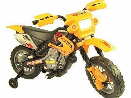 Kids Ride On Electric Motorbike Motocross Scrambler Yellow 6v Rechargeable Battery