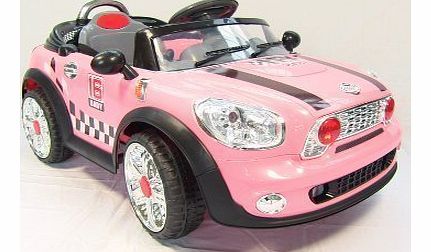 Mini Cooper Style Kids Ride On Car PINK 6v Battery Powered Electric Car, with Parental Remote Control, Rechargeable Battery.