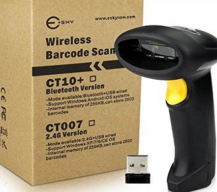 Esky 2.4G Wireless Handheld Barcode Scanner Barcode Reader for Windows Devices (32-bit Decoder, 1500mAh Rechargeable Battery, 256K Storage Memory)