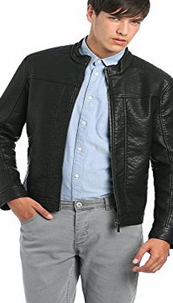  Mens Faux Leather Jacket, Black, X-Large