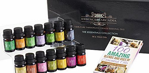 Essence Of Arcadia Top 14 Luxury Aromatherapy Essential Oils Set (10ml), Free Recipe Book Included,100 Pure Therapeutic Grade Oil