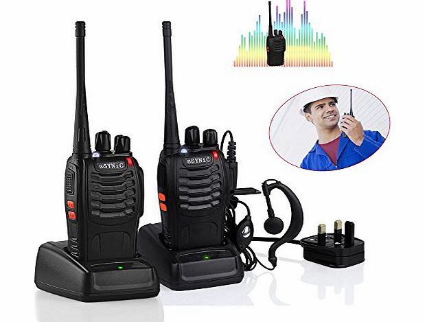 2 pcs Long Range Two-Way Radio UHF 400-470MHz Walkie Talkie UK Plug Version With Original Earpieces- 16CH Single Band FM Handheld Transceiver with LED Light Voice Prompt for Field Survival Bik