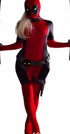 ETASSO Women Cosplay Deadpool Tight Coverall Overall Costume   Hood