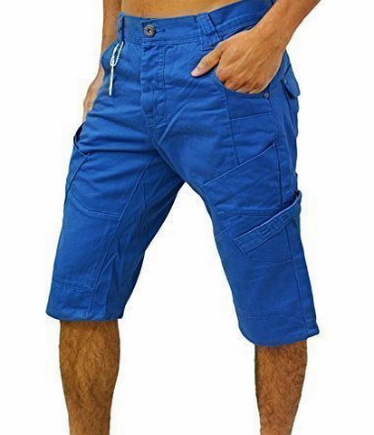 Eto Designer Mens Cargo Combat Shorts EMS 332 Blue Chino Bottoms 34 Waist