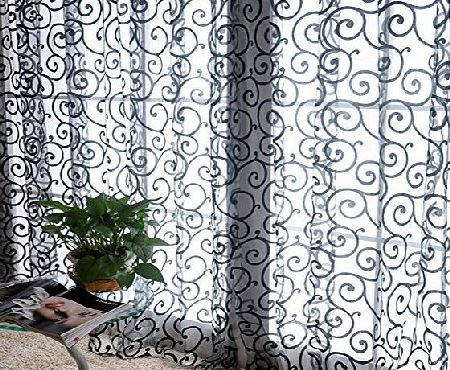 Etosell Scarf Door Window Floral Drape Panel Voile Valance Sheer Curtain Black