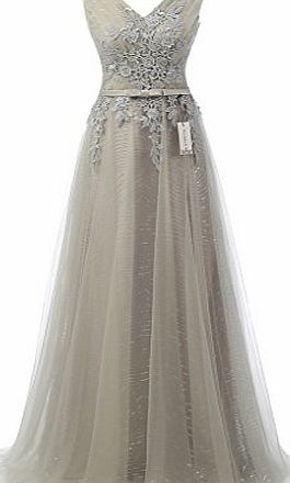 Eudolah Womens Elegent Lace Tull Evening Dress Grey UK 12