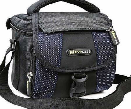 Evecase Camera Carrying Pouch Case Bag with Strap- Black/Blue for Canon EOS 100D, 700D, SX530 HS, SX60 HS, SX510 HS, SX410 IS, SX500 IS, PowerShot G1 X Mark II, G12, EOS 1100D, EOS 600D, Nikon D3200,