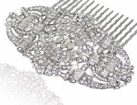 Ever Faith Austrian Crystal Bridal Hair Comb Great Gatsby Inspired - Silver-Tone N01772-1