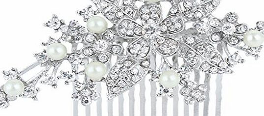 Ever Faith Crystal Orchid Flower Ivory Color Simulated Pearl Bridal Hair Comb Clip N01316-1