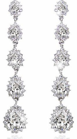 Ever Faith CZ Austrian Crystal Bridal Flower 5 Teardrop Dangle Earrings Clear N01700-1