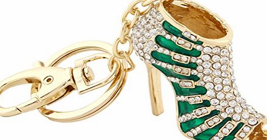 EVER FAITH Womens Austrian Crystal Green Enamel High Heel Shoe Keychain Clear Gold-Tone