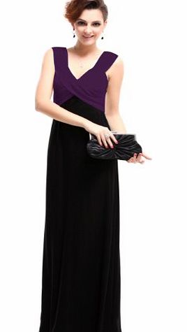 Ever-Pretty Ever Pretty Elegant Full Length Stretchy V-neck Evening Gown 09051, HE09051PP18, Blackamp;Purple, 18UK