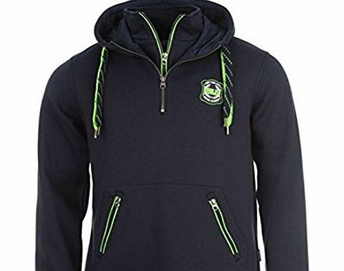 Everlast Mens Xfluo Hoody Drawstring Hood Tee Top Jumper Cuffed Sleeves Navy/Green L