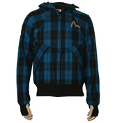 Blue and Black Check Full Zip Hooded