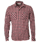 Creased Effect Red Check Long Sleeve Shirt