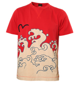 Red T-Shirt with Sea Design