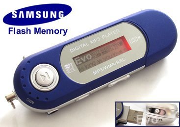 16GB Blue MP3 WMA Player (samsung memory) USB With FM Tuner, Voice Recorder + More