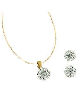 9ct Gold Crystal Ball Pendant and Earring