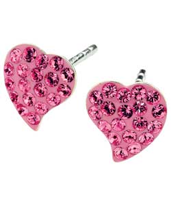 evoke Sterling Silver Pink Crystal Heart Stud Earrings
