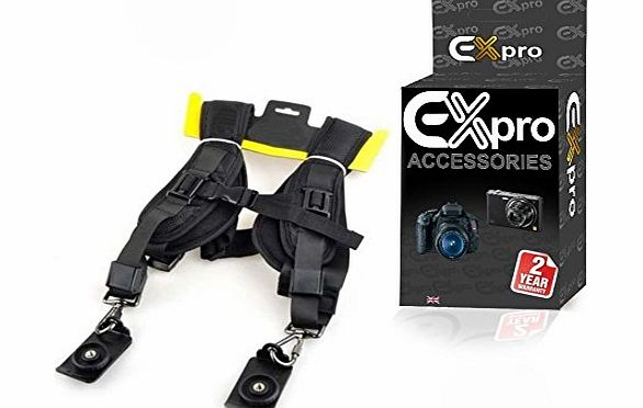 Ex-Pro Quick Release Double/Single Shoulder Harness Strap for SLR DSLR Cameras, Binoculars, Camcorders, Quick Double Strap - Canon, Nikon, Sony etc.