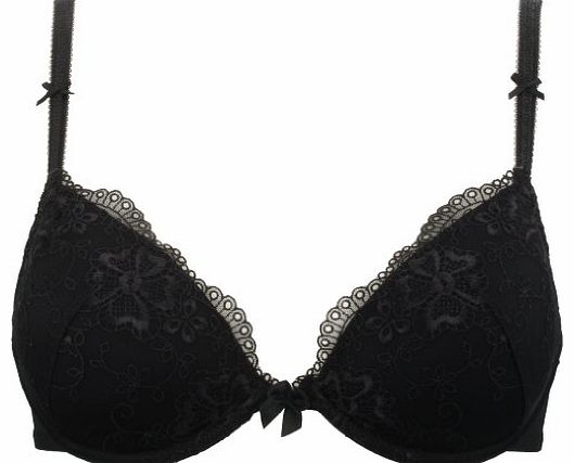 Ex-Store Ex Store Plunge Padded Bra with Scalloped Embroidered Lace Black 36 C