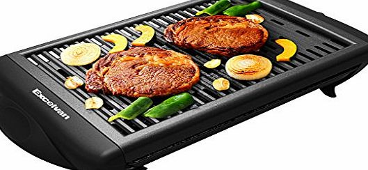Excelvan Electric Grill Indoor Barbecue with Large Easy Cleanup Cooking Surface and Thermostat Drip Tray,1400W, Black