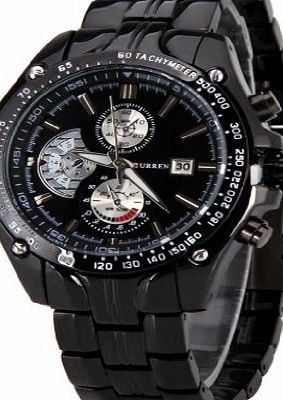Excelvan Fashion Stylish quartz wrist watch for men Waterproof Curren Chronometer Shocks and Vibration Watch w/ Black Dial amp; Date Display (Black)