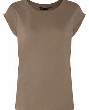 Khaki Roll Sleeve Plain T-Shirt 3103444