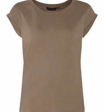 Khaki Roll Sleeve Plain T-Shirt 3103449