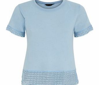 Pale Blue Geo Crochet Hem T-Shirt 3282545