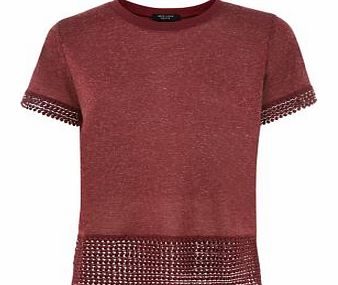 Petite Burgundy Geo Crochet Hem T-Shirt 3281986