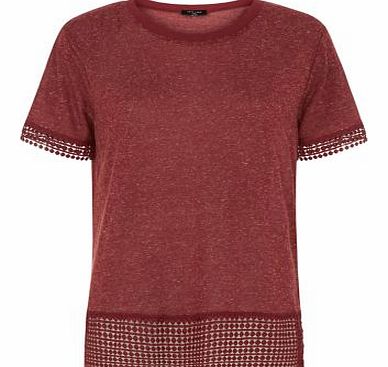 Tall Burgundy Geo Crochet Hem T-Shirt 3281093