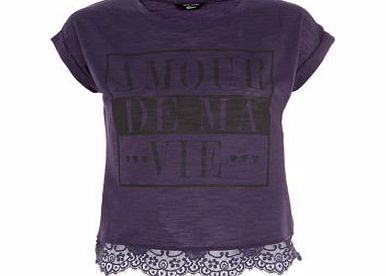 Teens Purple Amour Lace Hem T-Shirt 3347318