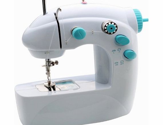 2 SPEED PORTABLE MINI SEWING MACHINE - MINI STITCH - WITH FOOT PEDAL, NEEDLE, THREADER AND BOBBINS - CAN BE USED ELECTRIC MAINS POWERED AND BATTERY OPERATED - BLUE