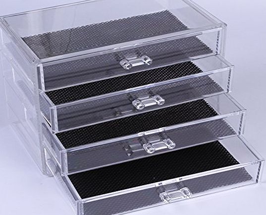 Express trading BEAUTY GLAM CLEAR ACRYLIC COSMETIC 4 DRAWER / MAKE UP NAIL POLISH VARNISH DISPLAY STAND / ORGANISER / RACK / HOLDER CAN ALSO BE USED FOR MAKEUP BRUSH SETS, JEWELLERY AND ARTS AND CRAFT