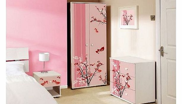 Pink Floral Design Childrens/Kids White Bedroom Furniture Sets