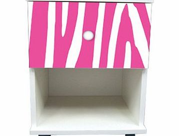 Expressive Furniture Pink Zebra Design Childrens/Kids White 1x Drawer Bedside Table Furniture