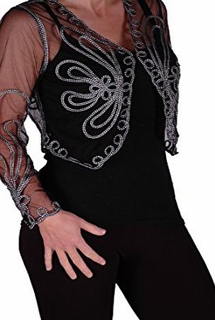 EyeCatch - Womens Elegant Long Sleeve Lace Chiffon Bolero Shrug Cardigan Top One Size Black