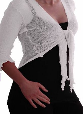 Eye Catch EyeCatch TM - Foxy Womens Designer Mesh Knit Bolero Tie Front Stretchy Shrug One Size White